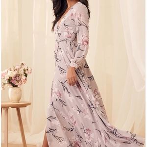 Light Purple Floral Flowy Wrap Maxi Dress